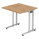 Bureau NANO 8 S met licht eikenhouten blad met noesten en zilverkleurig onderstel van hjh OFFICE PRO