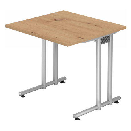Bureau NANO 8 S met licht eikenhouten blad met noesten en zilverkleurig onderstel van hjh OFFICE PRO