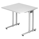 Vierkant bureau NANO 8 S in wit en zilver met een zilverkleurig metalen frame van hjh OFFICE PRO