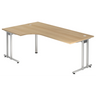 L-vormig bureau NANO 82 S in eikenlook met zilverkleurig onderstel van hjh OFFICE PRO
