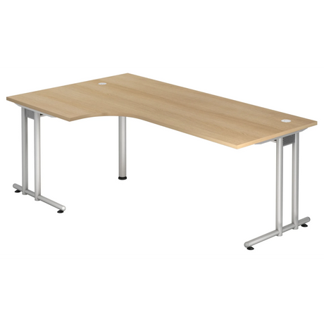 L-vormig bureau NANO 82 S in eikenlook met zilverkleurig onderstel van hjh OFFICE PRO