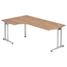 L-vormig bureau NANO 82 S in walnoot-look met zilveren metalen poten van hjh OFFICE PRO