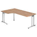 L-vormig bureau NANO 82 S in walnoot-look met zilveren metalen poten van hjh OFFICE PRO
