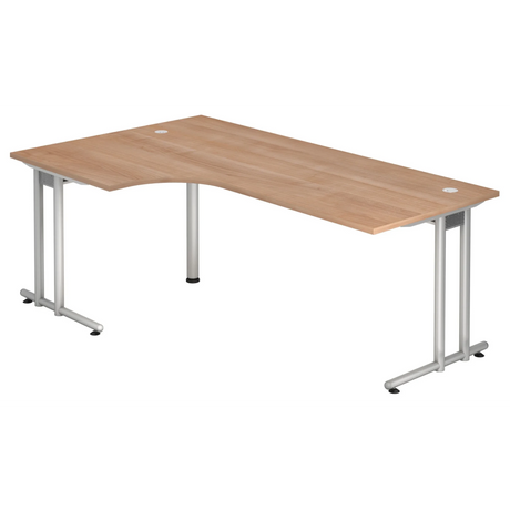 L-vormig bureau NANO 82 S in walnoot-look met zilveren metalen poten van hjh OFFICE PRO