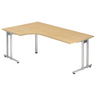L-vormig bureau NANO 82 S in esdoorn-look met zilverkleurige metalen poten van hjh OFFICE PRO