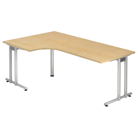 L-vormig bureau NANO 82 S in esdoorn-look met zilverkleurige metalen poten van hjh OFFICE PRO