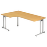 L-vormig bureau NANO 82 S in beukenlook met zilverkleurige metalen poten van hjh OFFICE PRO