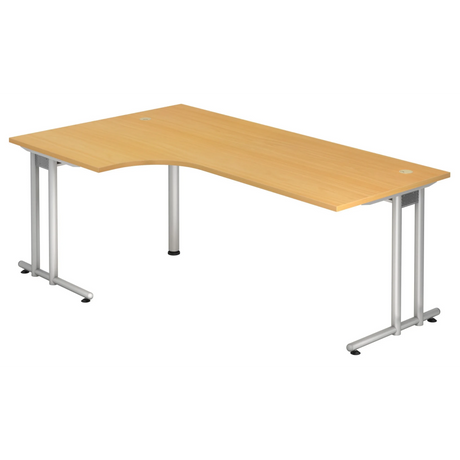 L-vormig bureau NANO 82 S in beukenlook met zilverkleurige metalen poten van hjh OFFICE PRO