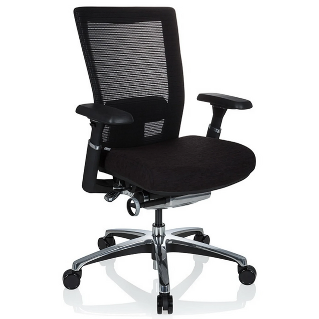 High end bureaustoel NOVA PRO ALU in zwart met netrugleuning en glanzend onderstel van hjh OFFICE