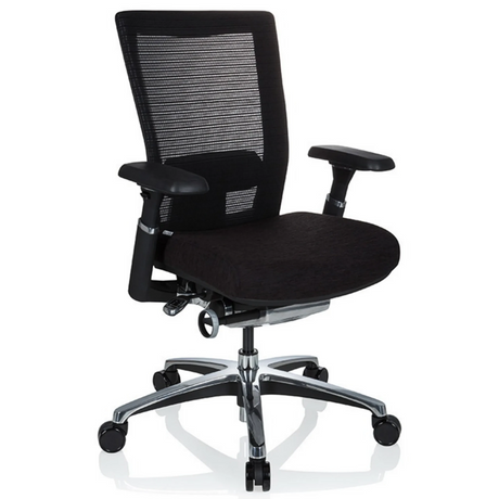 High end bureaustoel NOVA PRO ALU in zwart met netrugleuning en glanzend onderstel van hjh OFFICE