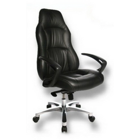 Luxe directiestoel OFFICE RS1 met zwarte lederen bekleding en zilverkleurige stervormige voet van Topstar