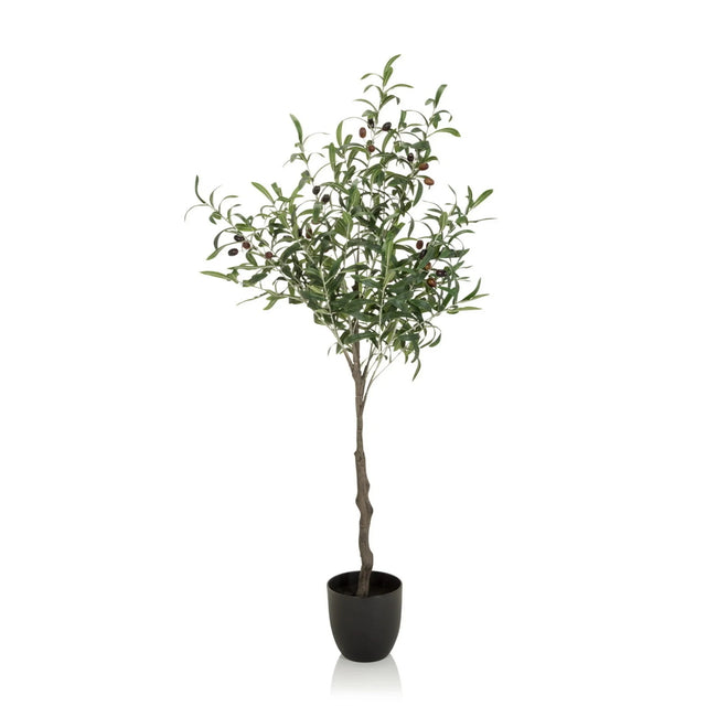 Groene Kunstplant OLIVE in de vorm van een olijfboom met zwarte pot van hjh OFFICE