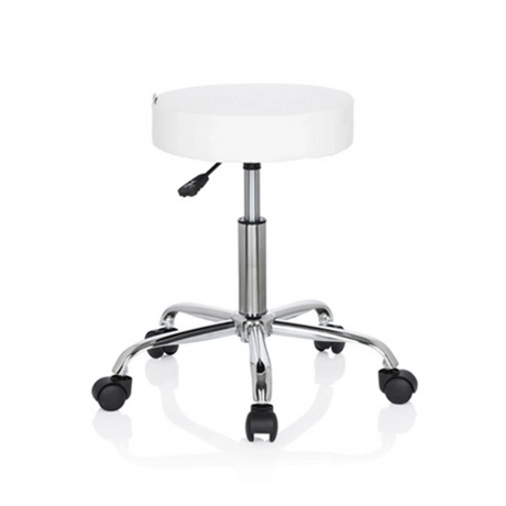 Witte Draaikruk OPERATOR II met glanzend metalen frame en vijf zwenkwielen van hjh OFFICE