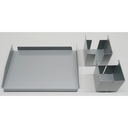 Zilverkleurige metalen ORGSET accessoireset met een dienblad en twee organiseermanden van hjh OFFICE PRO