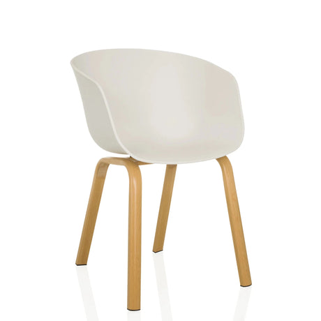 Witte Shell-stoel OSLO W met vier lichte houten poten van hjh LIVING