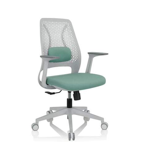 Thuisgebruik bureaustoel PARFERIO W in mint met wit frame en netbespannen rugleuning van hjh OFFICE