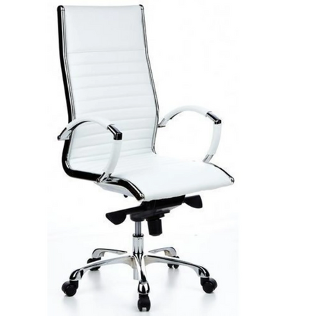 Professionele directiestoel PARMA 20 in crème-wit met horizontale stiknaden en chromen onderstel van hjh OFFICE