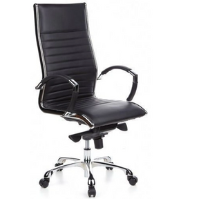 Professionele directiestoel PARMA 20 met zwarte kunstlederen bekleding en glanzende chroomaccenten van hjh OFFICE