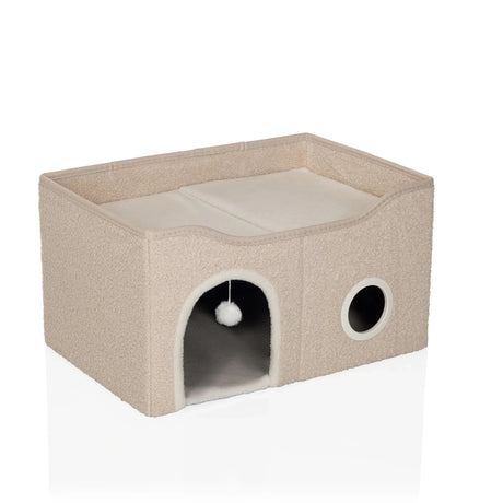 Beige Kattengrot PAWY EB met zachte pluche bekleding, speelbal en zijdelingse opening van hjh LIVING