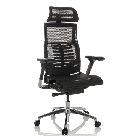 High end bureaustoel POFIT GEN2 met zwart netbespanning en verchroomd kruisvoet van hjh OFFICE
