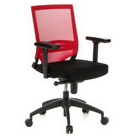 Professionele bureaustoel PORTO BASE met rood-zwarte netbekleding en zwarte armleuningen van hjh OFFICE