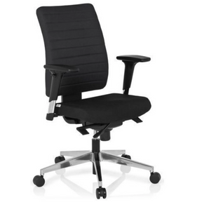 Professionele bureaustoel PRO-TEC 350 met zwarte bekleding, armleuningen en een zilverkleurig onderstel van hjh OFFICE