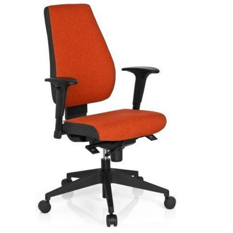 Professionele bureaustoel PRO-TEC 500 met rode stoffen bekleding, zwarte armleuningen en kruisvoet met zwenkwielen van hjh OFFICE