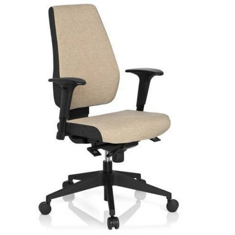 Professionele bureaustoel PRO-TEC 500 met beige stoffen bekleding, zwarte armleuningen en kruisvoet met wieltjes van hjh OFFICE