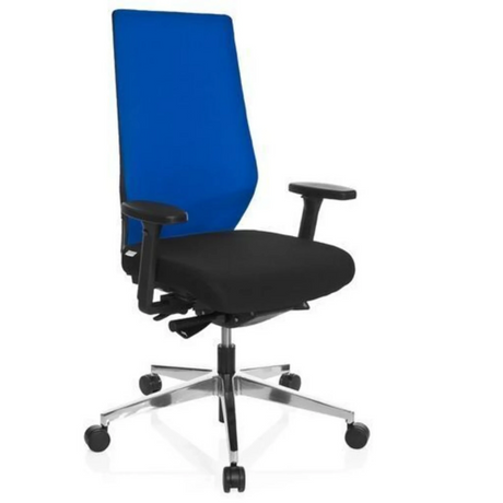 Professionele bureaustoel PRO-TEC 700 in zwart en blauw met armleuningen en aluminium voetkruis van hjh OFFICE