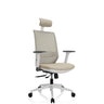 Professionele bureaustoel PROFONDO PRO W in beige met hoofdsteun en wit onderstel van hjh OFFICE