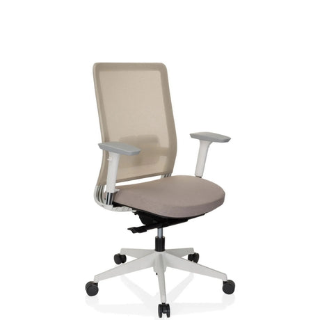 Professionele bureaustoel PURE WHITE in beige met netrugleuning en wit onderstel van hjh OFFICE
