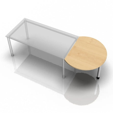 Bijzettafel QA60 / QA80 / QA160 van licht esdoornhout met een halfrond blad en zilverkleurig onderstel van hjh OFFICE PRO