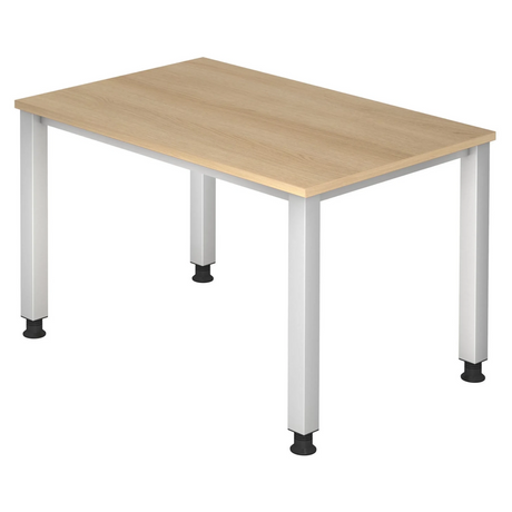 Hoogteverstelbaar bureau QUEO 12 S in eikenlook met vier witte poten van hjh OFFICE PRO