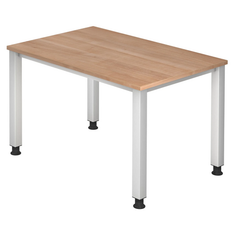 Hoogteverstelbaar bureau QUEO 12 S met walnoot blad en witte poten van hjh OFFICE PRO