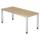 Bureau QUEO 19 S in eikenlook met wit metalen frame en zwarte voetjes van hjh OFFICE PRO
