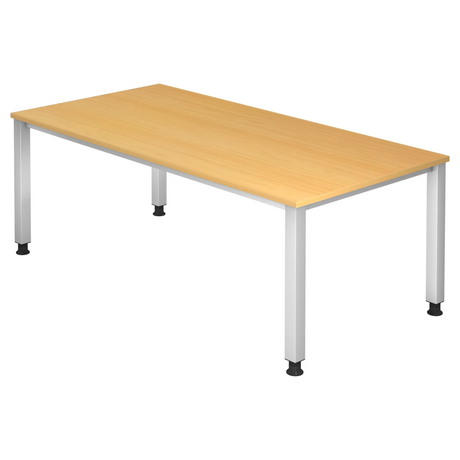 Hoogteverstelbaar bureau QUEO 2E S in beuken met zilverkleurig frame van hjh OFFICE PRO