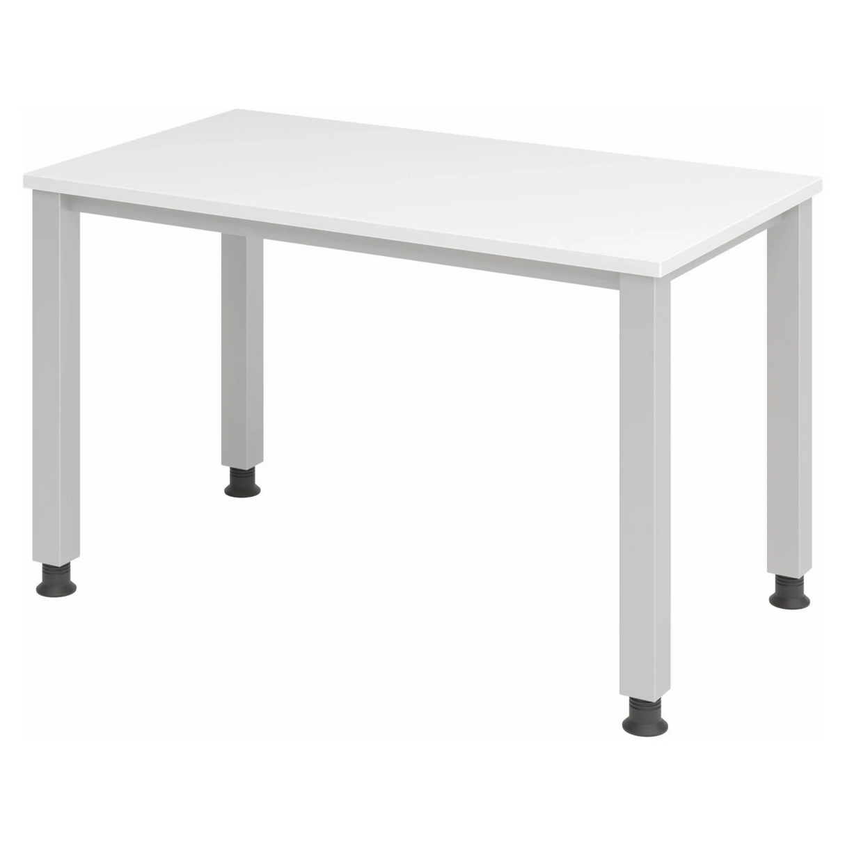 Hoogteverstelbaar bureau QUEO 612 S in wit en zilver met vier poten van hjh OFFICE PRO