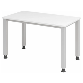 Hoogteverstelbaar bureau QUEO 612 S in wit en zilver met vier poten van hjh OFFICE PRO
