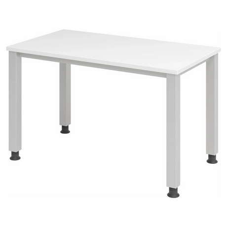 Hoogteverstelbaar bureau QUEO 612 S in wit en zilver met vier poten van hjh OFFICE PRO