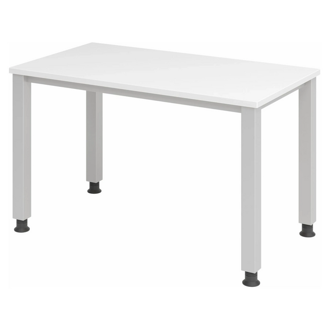 Hoogteverstelbaar bureau QUEO 612 S in wit en zilver met vier poten van hjh OFFICE PRO