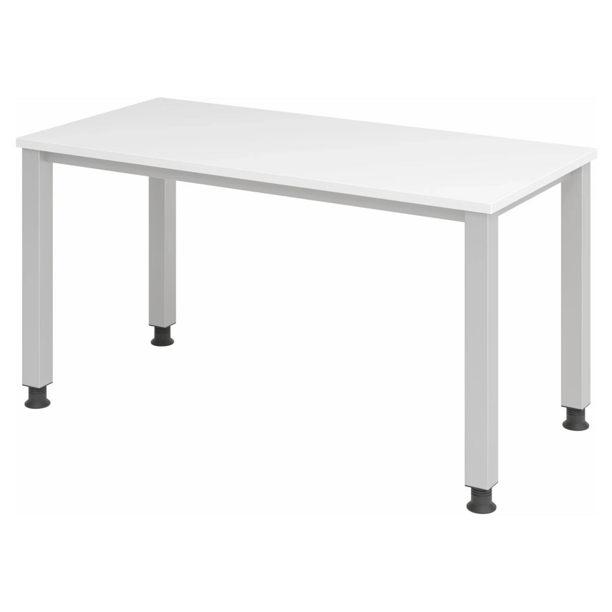Hoogteverstelbaar bureau QUEO 614 S in wit en zilver met vier vierkante poten van hjh OFFICE PRO