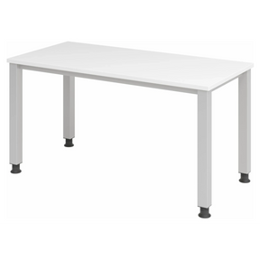 Hoogteverstelbaar bureau QUEO 614 S in wit en zilver met vier vierkante poten van hjh OFFICE PRO