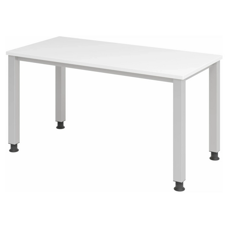 Hoogteverstelbaar bureau QUEO 614 S in wit en zilver met vier vierkante poten van hjh OFFICE PRO