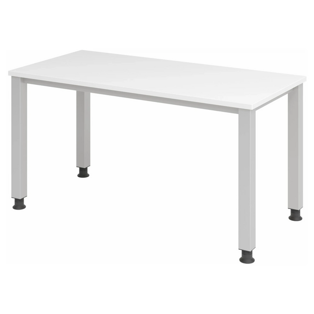 Hoogteverstelbaar bureau QUEO 614 S in wit en zilver met vier vierkante poten van hjh OFFICE PRO