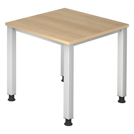 Hoogteverstelbaar bureau QUEO 8 S met eikenkleurig blad en zilverkleurige poten van hjh OFFICE PRO