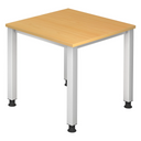 Hoogteverstelbaar bureau QUEO 8 S met beukenkleurig blad en zilverkleurige poten van hjh OFFICE PRO
