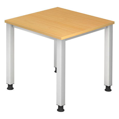 Hoogteverstelbaar bureau QUEO 8 S met beukenkleurig blad en zilverkleurige poten van hjh OFFICE PRO