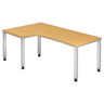 L-vormig bureau QUEO 82 S in beuken met witte poten en kabeluitlaten van hjh OFFICE PRO