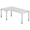 Wit L-vormig bureau QUEO 82 S met twee kabeldoorvoeren en vier poten van hjh OFFICE PRO