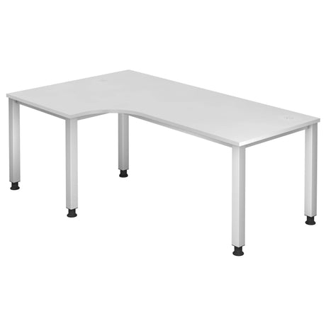 Wit L-vormig bureau QUEO 82 S met twee kabeldoorvoeren en vier poten van hjh OFFICE PRO